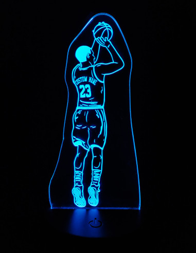 LED lamp featuring a basketball player taking a shot, customized with engraved name and number.