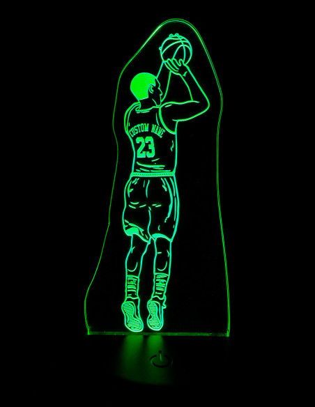 Personalized basketball night light with custom player name and number on jersey.