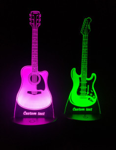 Lampes LED guitare acoustique et électrique personnalisées posées côte à côte