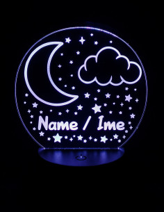 Personalized LED night light with moon, stars, and custom name engraving