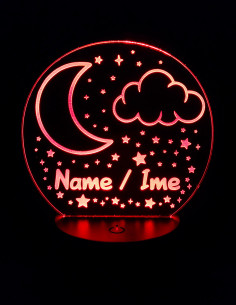 Personalized LED night light with moon, stars, and custom name engraving 2
