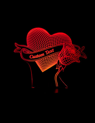 Luz nocturna LED grabada con corazón y rosa para San Valentín o aniversario
