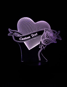 Personalized LED love lamp with heart, rose and custom engraving – romantic gift idea