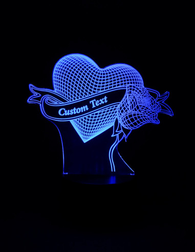 Lampada LED personalizzata con cuore e rosa – Regalo romantico