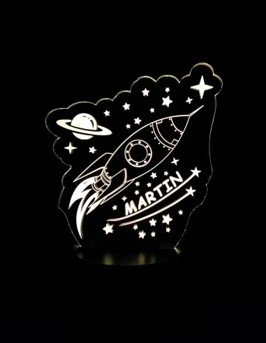 Lampe fusée gravée avec étoiles et planètes – cadeau parfait pour petits rêveurs