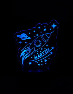 Personalized rocket LED night light with name for kids