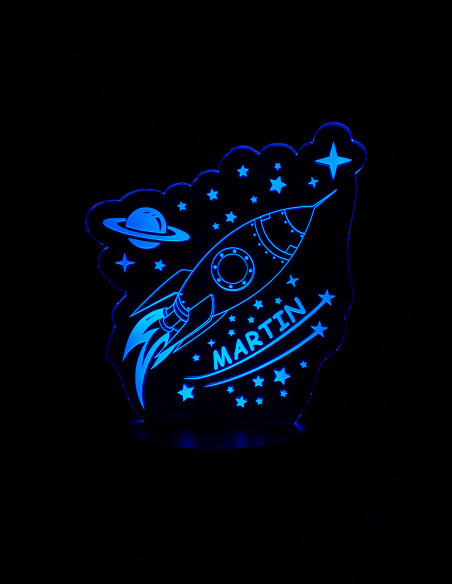 Personalizowana lampka nocna LED rakieta z imieniem dla dzieci