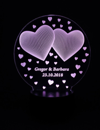 Lampada LED personalizzata con due cuori & nomi | Regalo romantico