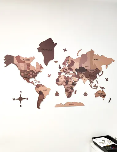 Large Wooden World Map Wall Art – 150x90 cm Multicolor Travel Decor