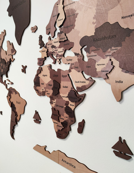 Carte géographique en bois avec relief et détails précis