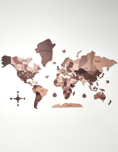 Large wooden world map wall art with multicolor detailing