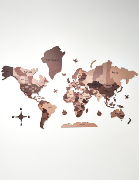 Large wooden world map wall art with multicolor detailing