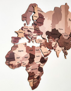 Large wooden world map wall art with multicolor detailing 2