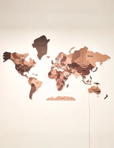 Large LED world map wall decoration with cut-out continents