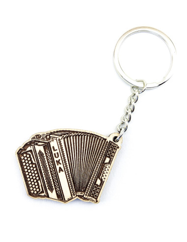 Wooden keychain shaped like an accordion with engraved name