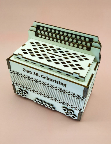 Caja de ahorro en forma de acordeón con grabado