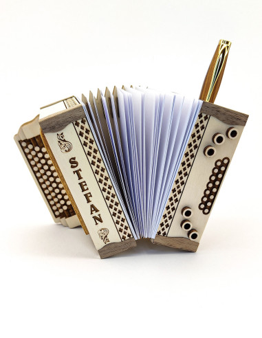 Steirische accordion inspired pen and note holder with engraved name