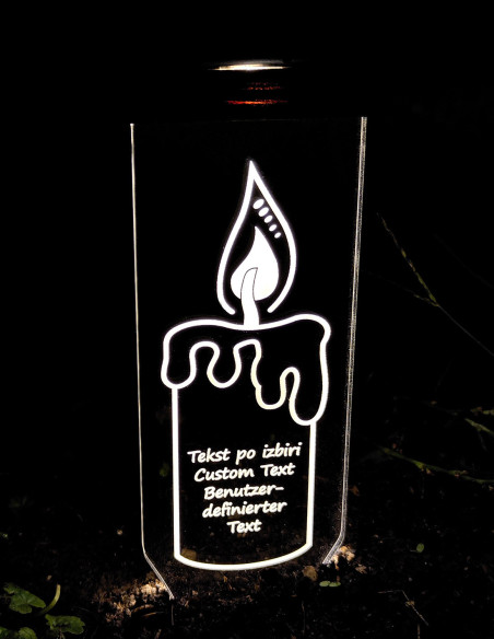 Personalized solar candle with engraved message for gravesite use