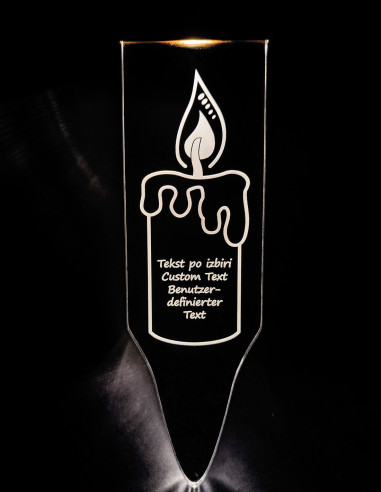 Lampe souvenir solaire avec flamme gravée et texte personnalisé