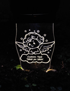 Vela solar con diseño de ángel iluminada con dedicatoria personalizada