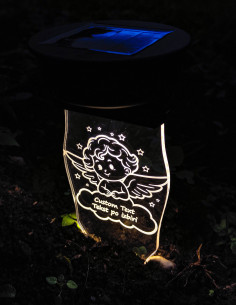 Solar-powered grave candle with angel illustration and engraved text 2