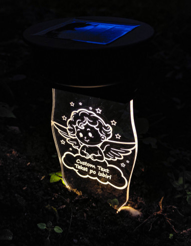 Lampe hommage solaire ange pour cimetière avec personnalisation