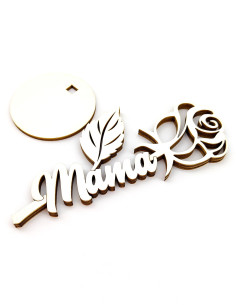 Rosa de madera para mamá con texto recortado y base