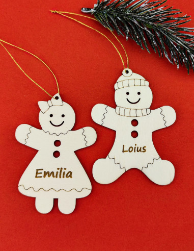 Matching Christmas ornaments with gingerbread boy and girl designs