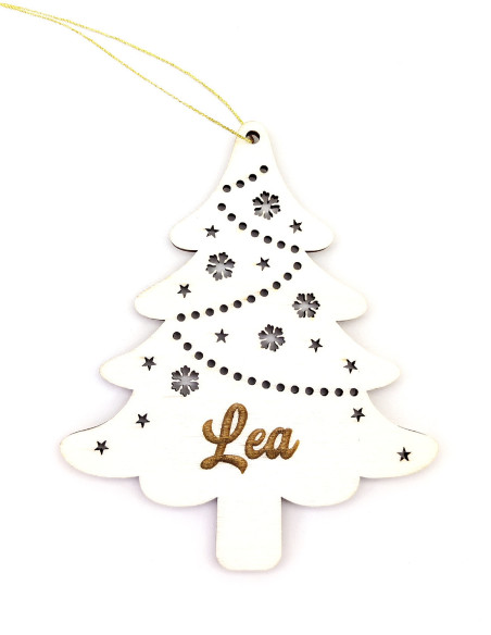 Christmas tree ornament with personalized name and star cutouts