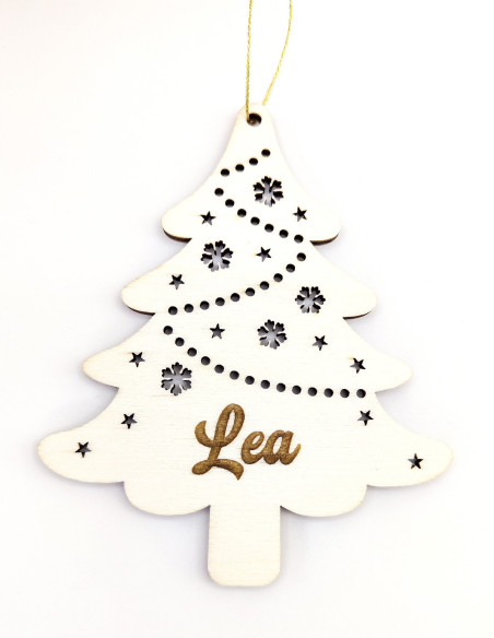 Custom name ornament shaped like a decorated Christmas tree
