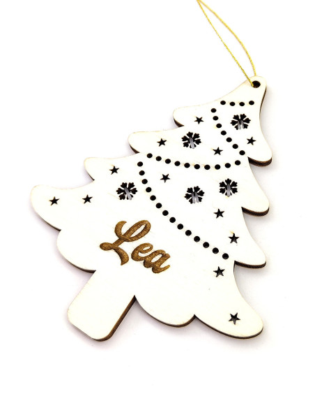 Christmas tree ornament with personalized name and star cutouts