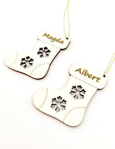 Custom name ornament shaped like a Christmas stocking