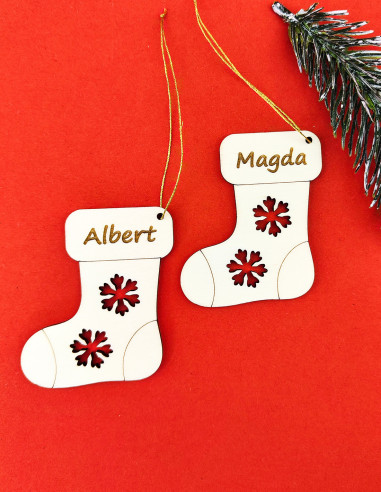 Custom name ornament shaped like a Christmas stocking