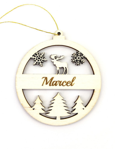 Decoración de Navidad con diseño de copos de nieve, alce y árboles