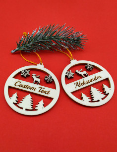 Personalized Christmas ornament featuring moose, snowflakes, and engraved name 2