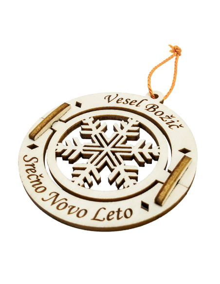 Kerstornament met eigen tekst en draaiend sneeuwvlok design