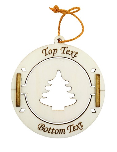 Ornement de Noël rotatif personnalisé motif sapin avec deux lignes de texte
