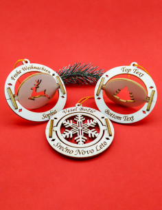 Set di ornamenti di Natale girevoli personalizzati con fiocco di neve, albero e renna 2