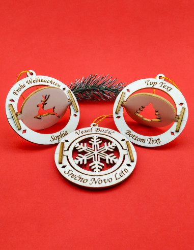 Colección de adornos navideños giratorios con textos personalizados