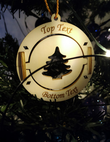 Custom christmas tree spinning ornament with top and bottom text