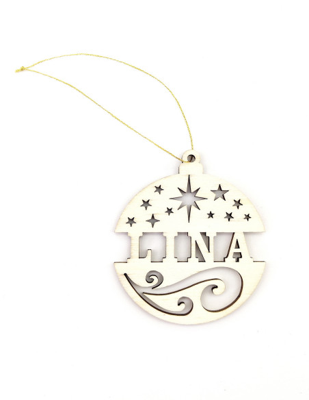 Wooden ornament shown as a festive gift tag or tree decoration