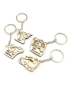 Set van dinosaurus sleutelhangers met naam op maat in verschillende designs 2