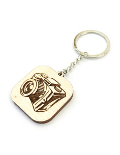 Custom camera keychain for photographers with engraved details