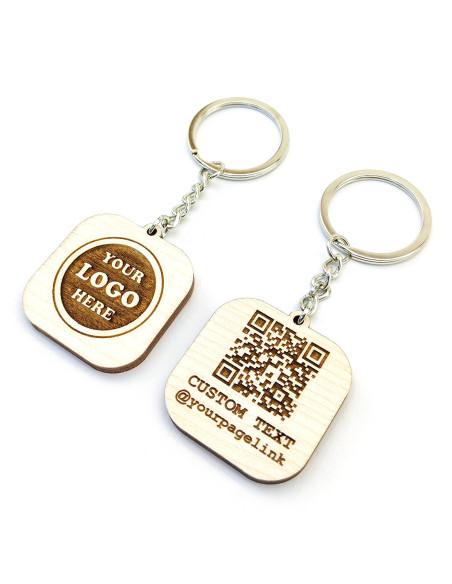 Custom keychain with engraved logo and QR code