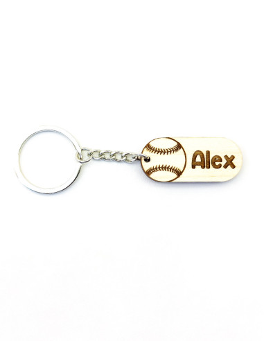 Baseball keychain with name displayed beside the ball