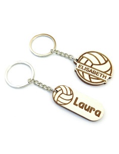Two volleyball keychains showing different personalized layouts