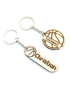 Two custom basketball keychains with different personalized name designs