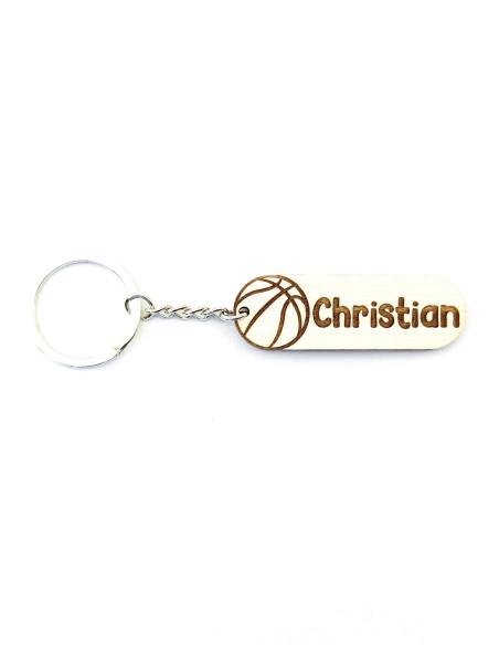 Custom basketball keychain with engraved name beside the ball
