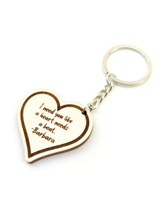 Heart-shaped keychain with personalized engraved message