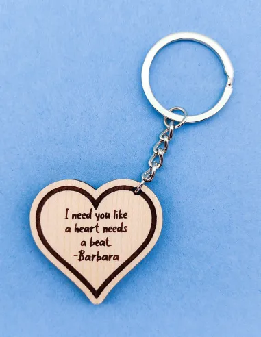 Heart-shaped keychain with personalized engraved message